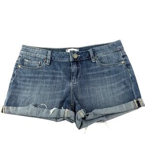 Paige Womens Denim Shorts Size 28 Medium Wash Cuffed Raw Hem Blue Distressed